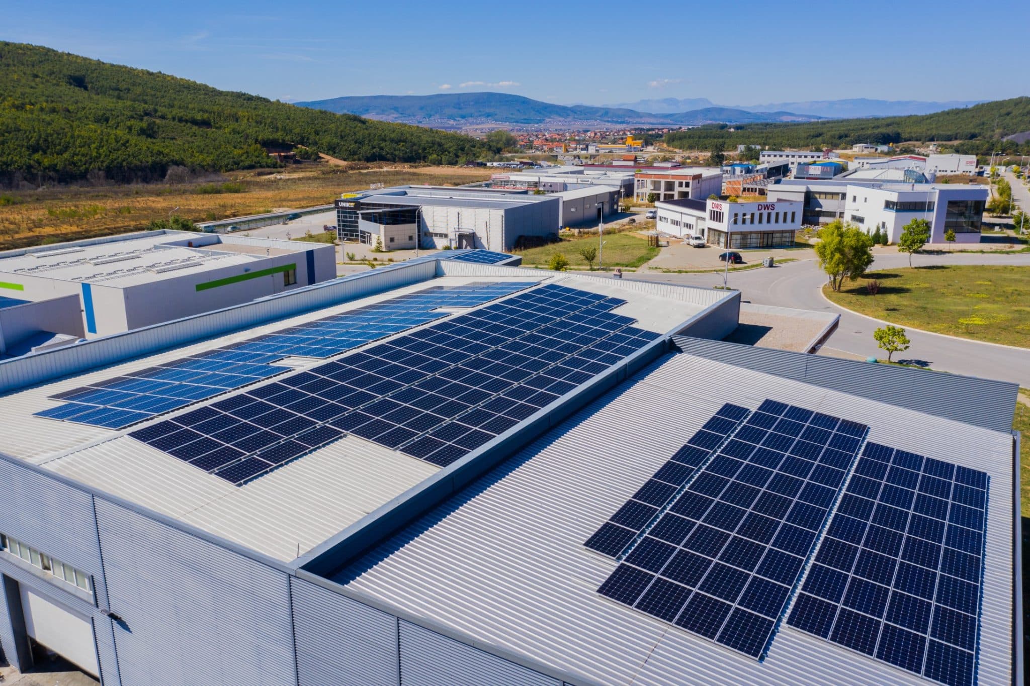 Solar panels on the roof of the Scampa factory